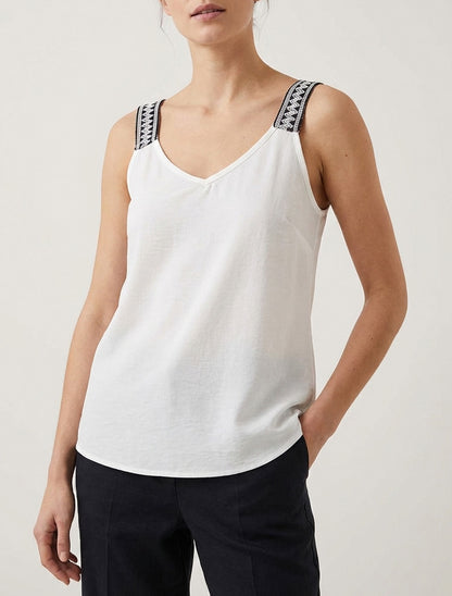 Einfarbiges Tanktop mit fantasievollen Trägern - Weiß