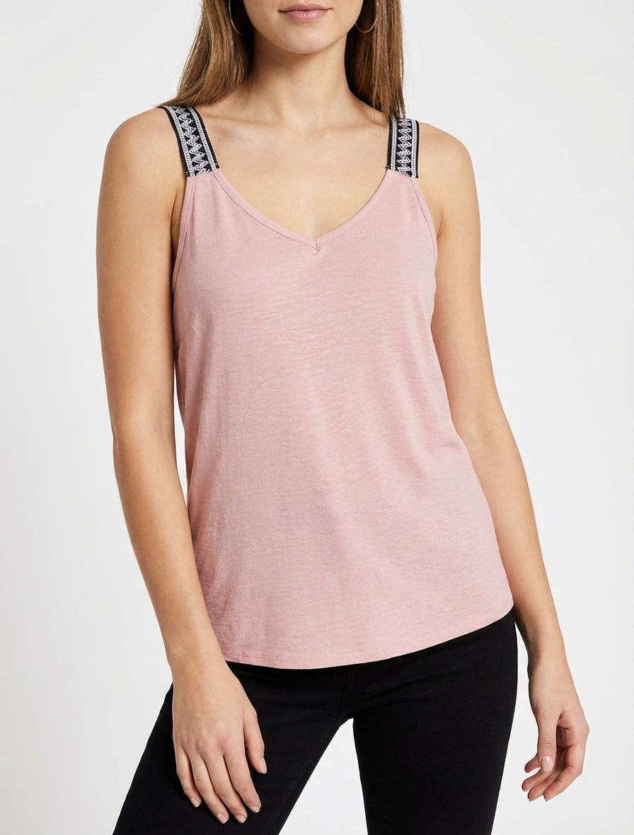 Einfarbiges Tanktop mit fantasievollen Trägern - Rose