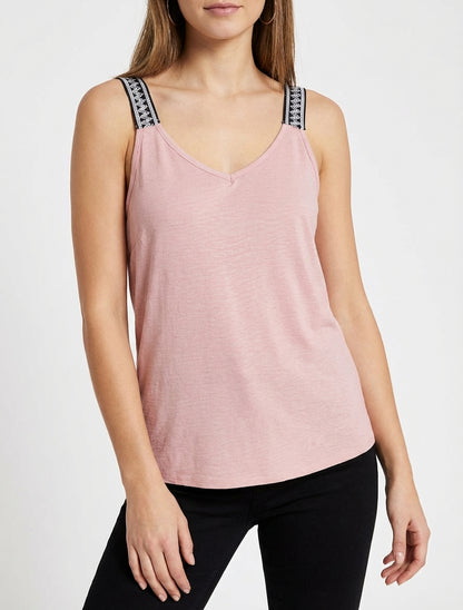 Einfarbiges Tanktop mit fantasievollen Trägern - Rose