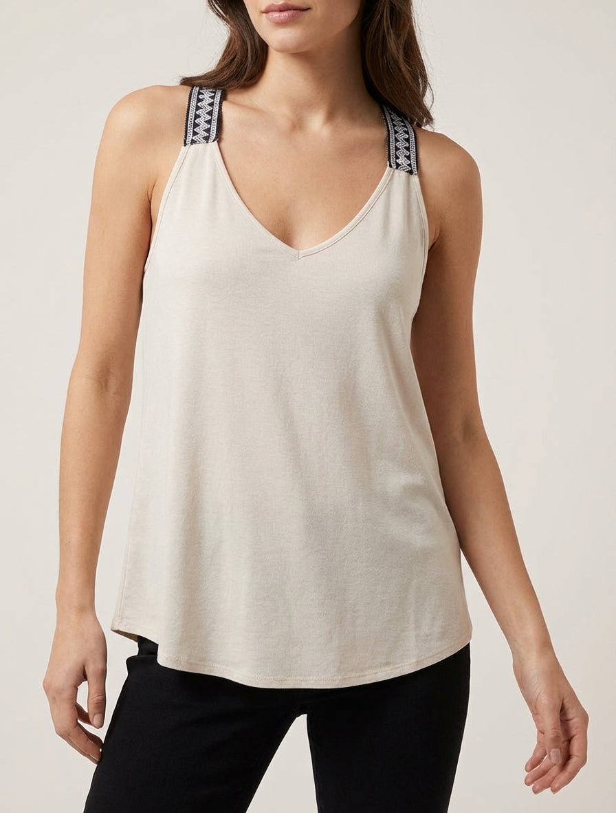 Gerades Tanktop mit Ringerrücken - Hellbeige