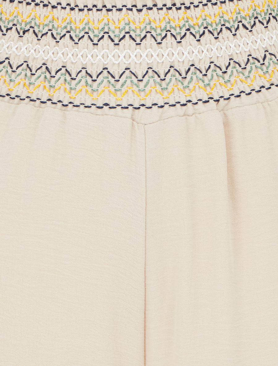 Pantalon droit à taille haute élastiquée - Beige - 3