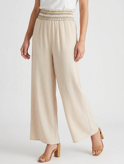 Gerade Hose mit elastischem, hohem Bund - Beige