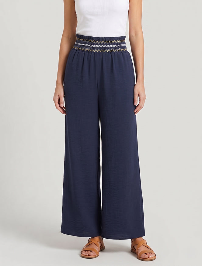 Gerade Hose mit elastischem, hohem Bund - Marine