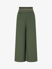 Pantalon droit à taille haute élastiquée - Kaki - 1