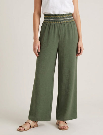 Gerade Hose mit elastischem, hohem Bund - Kaki