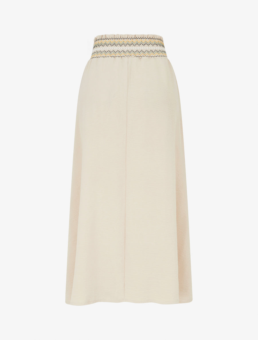 Jupe longue évasée à taille élastiquée - Beige - 2