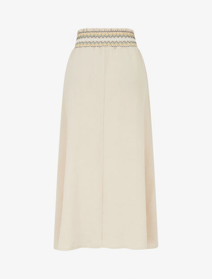 Jupe longue évasée à taille élastiquée - Beige - 2