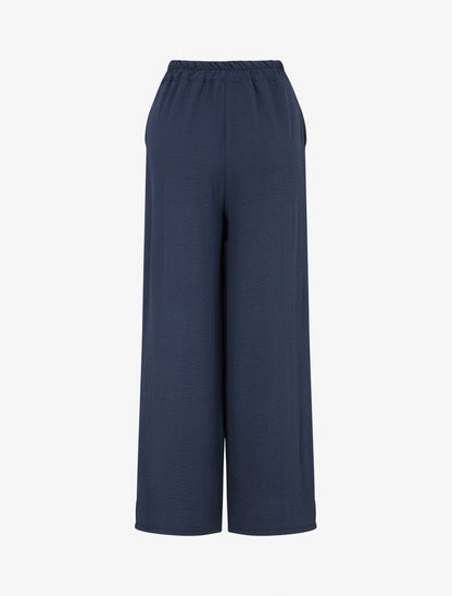 Pantalon ample à bords brodés - Marine - 2