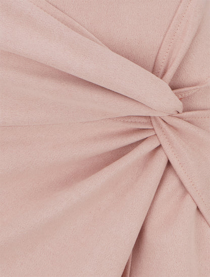 Jupe droite en suédine effet torsadé - Rose - 3