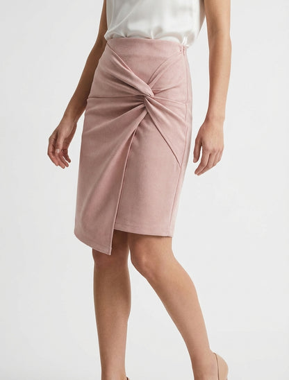 Gerader Rock aus Wildlederimitat mit Zopfmuster-Effekt - Rose