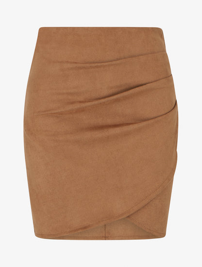 Jupe courte en suédine - Camel - 1