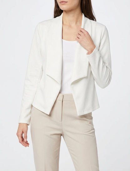 Gerade geschnittener Wildlederimitat-Blazer mit Schalkragen - Weiß