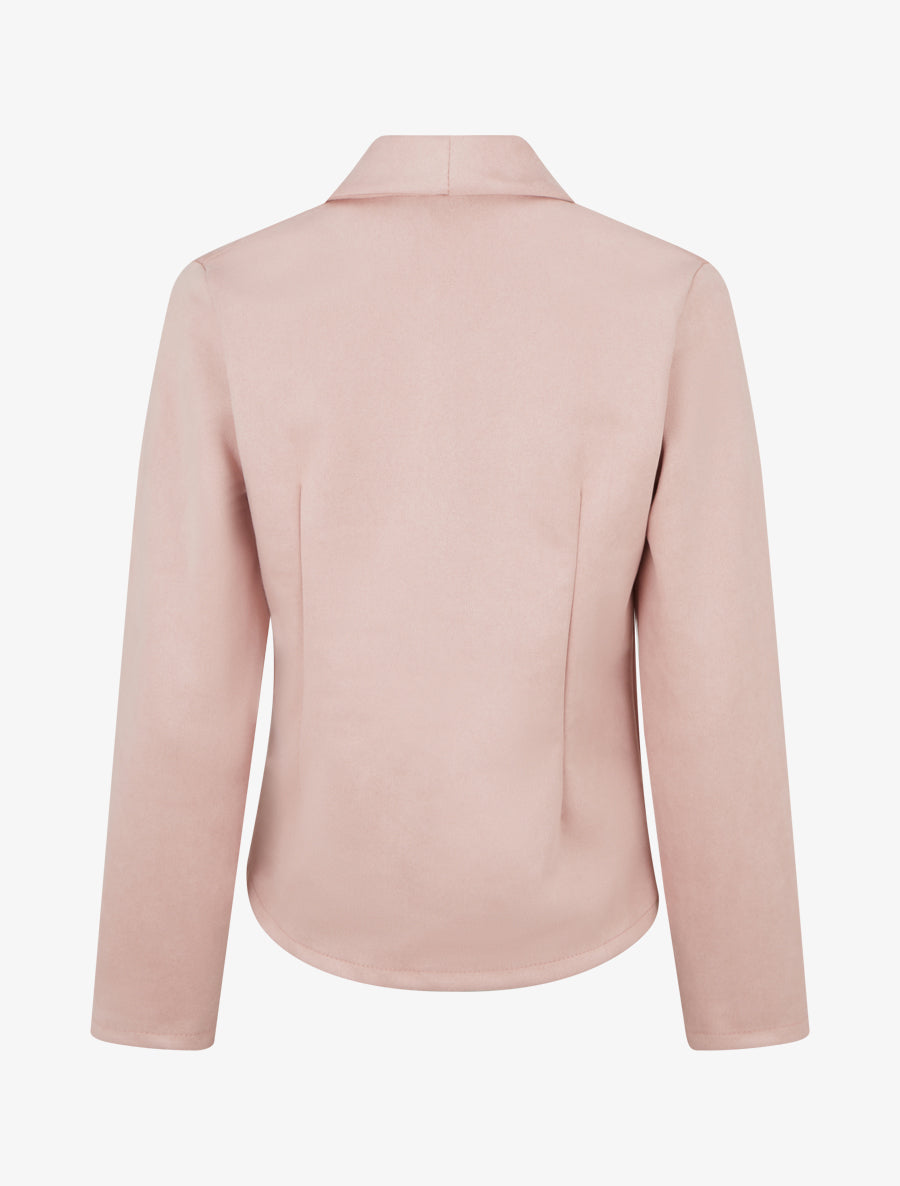 Veste en suédine droite à col châle - Rose - 2