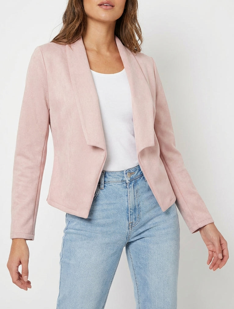 Gerade geschnittener Wildlederimitat-Blazer mit Schalkragen - Rose