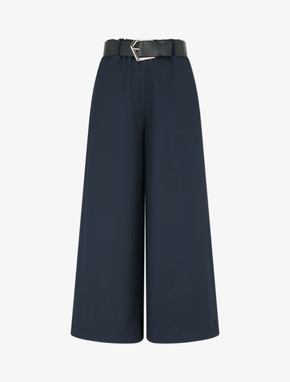 Pantalon ample uni à taille haute - Marine - 1