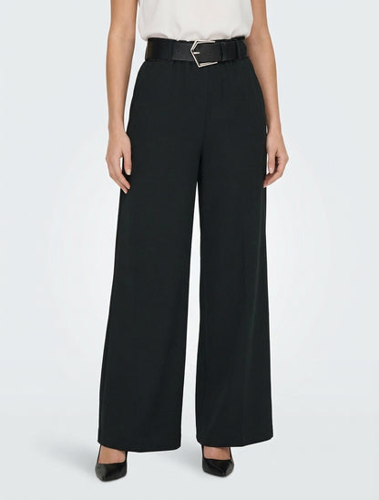 Weite einfarbige Hose mit hoher Taille - Schwarz