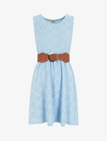 Robe évasée sans manches en broderie anglaise - Bleu ciel - 1