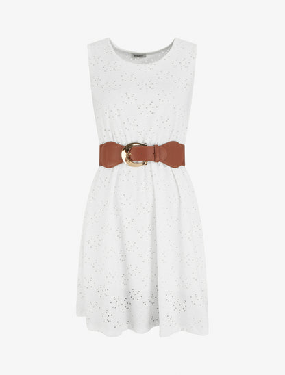 Robe évasée sans manches en broderie anglaise - Blanc - 1