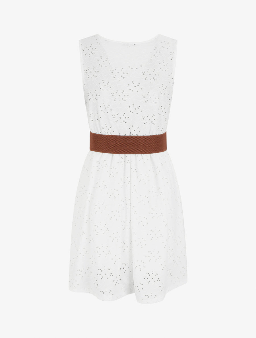Robe évasée sans manches en broderie anglaise - Blanc - 2
