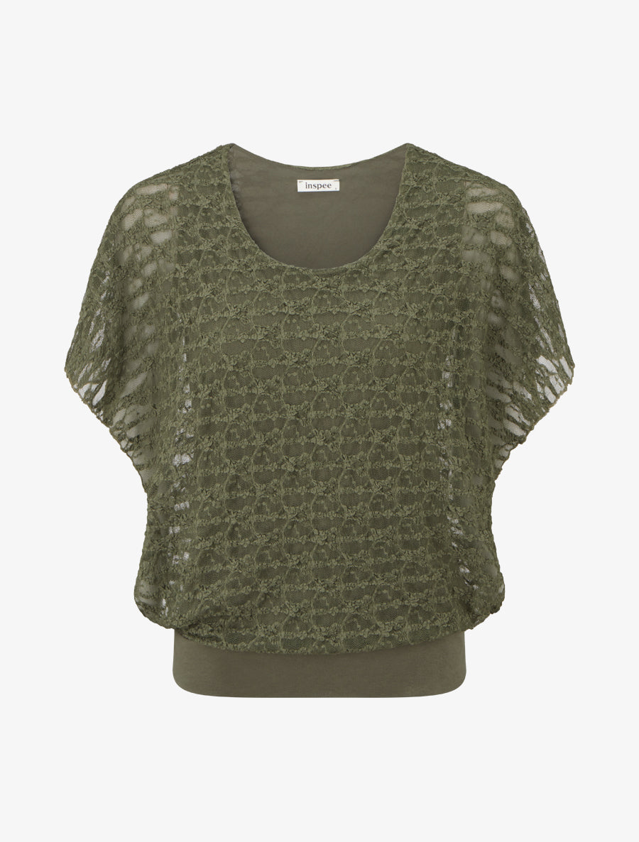 Top boule en dentelle - Kaki - 1