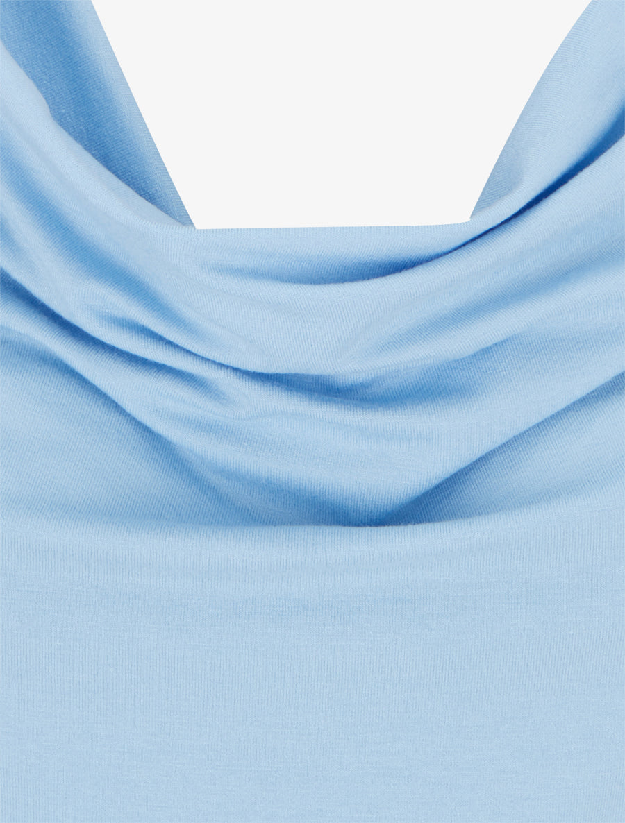 Top uni à empiècement bijou strassé - Bleu ciel - 3