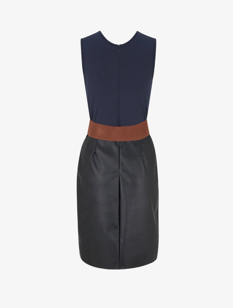 Robe bimatière à col V - Noir - 2