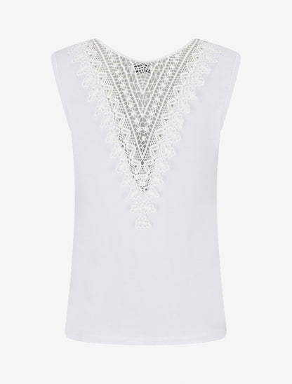 Top uni sans manches à broderie au dos - Blanc - 2