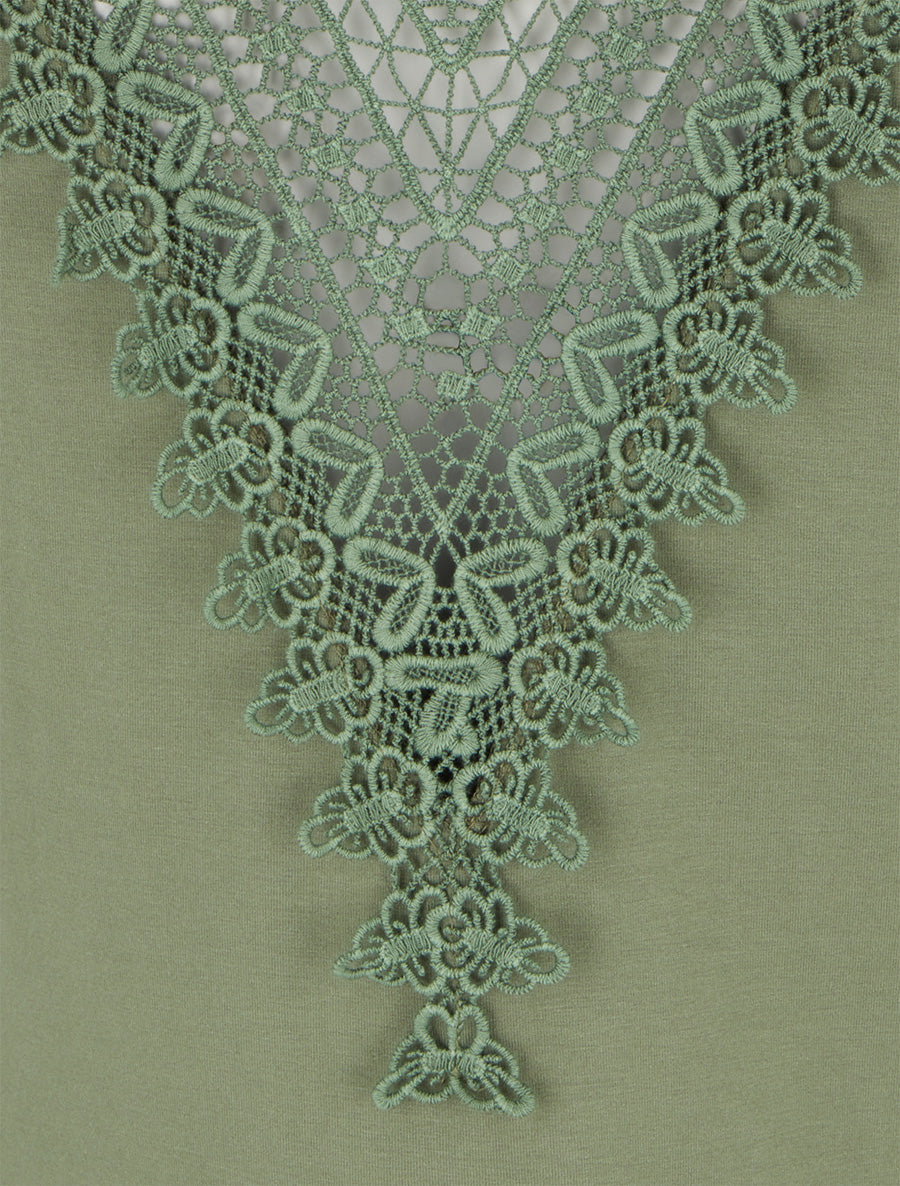 Top uni sans manches à broderie au dos - Kaki - 3