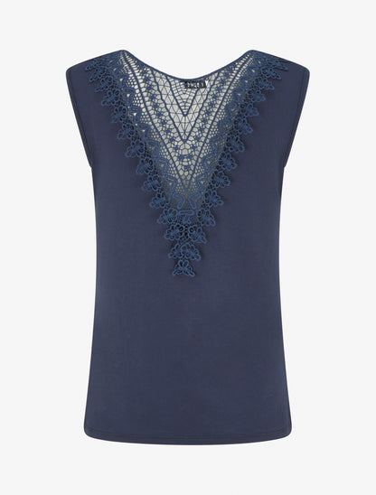 Top uni sans manches à broderie au dos - Marine - 2