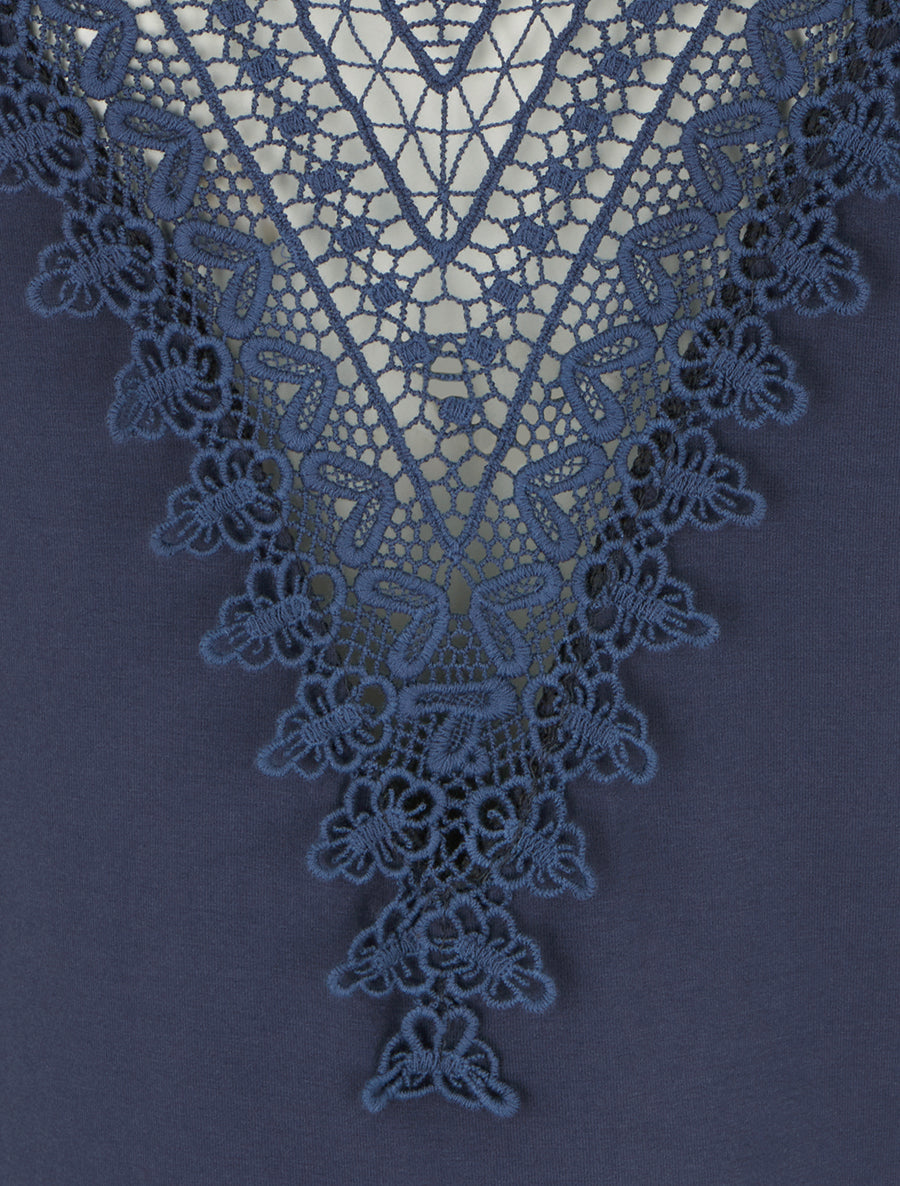 Top uni sans manches à broderie au dos - Marine - 3