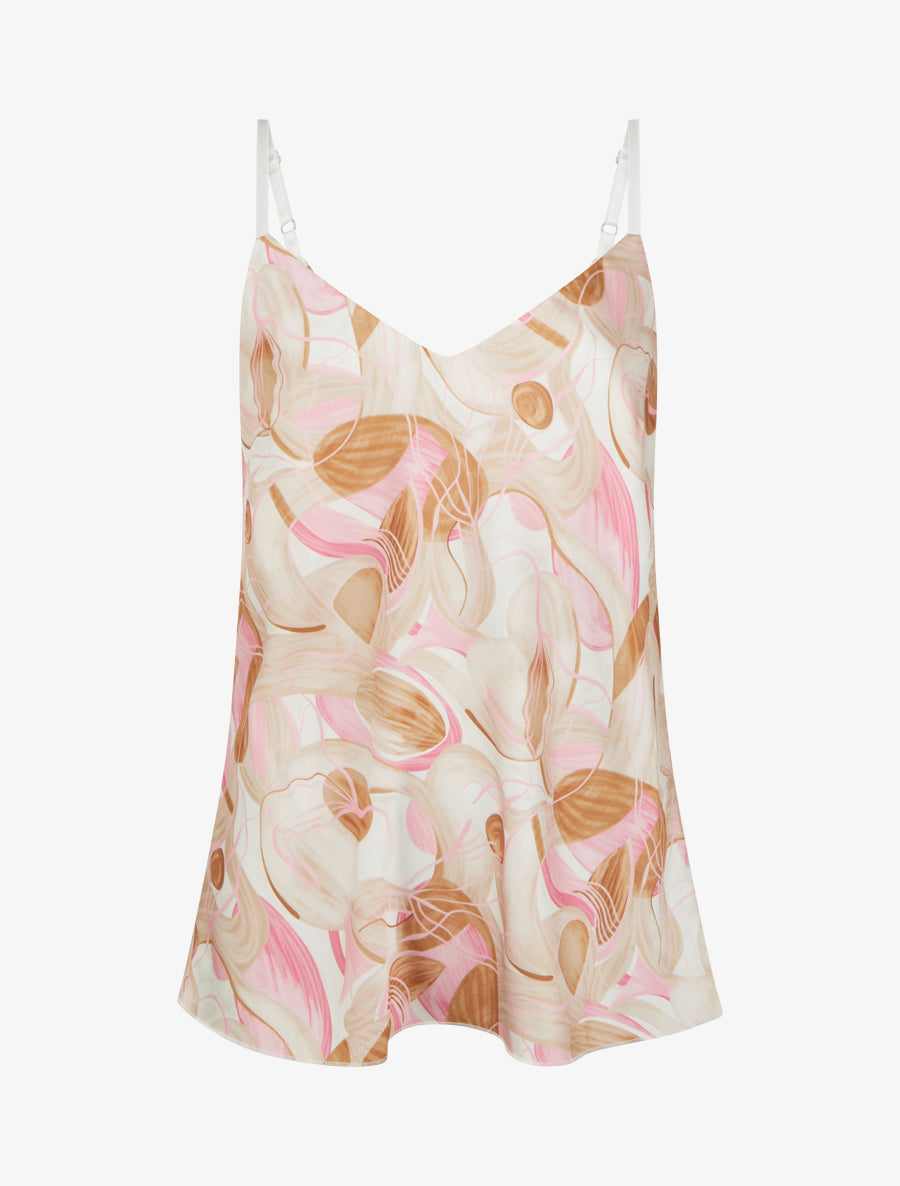 Caraco satiné imprimé abstrait - Beige - 1