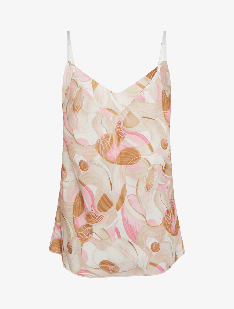 Caraco satiné imprimé abstrait - Beige - 2