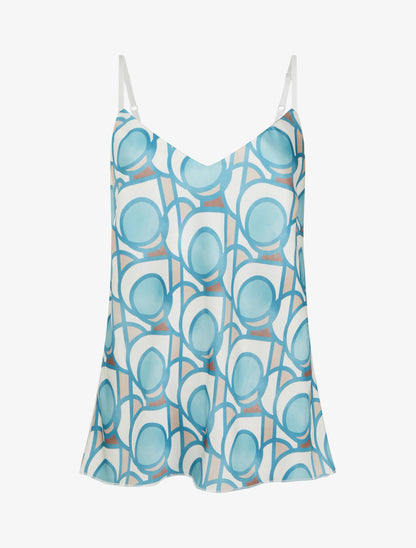 Caraco satiné imprimé graphique - Turquoise - 1