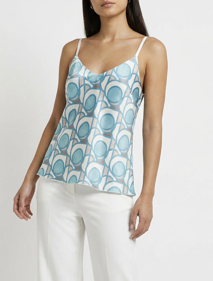 Grafisches Satin-Camisole. - Türkis