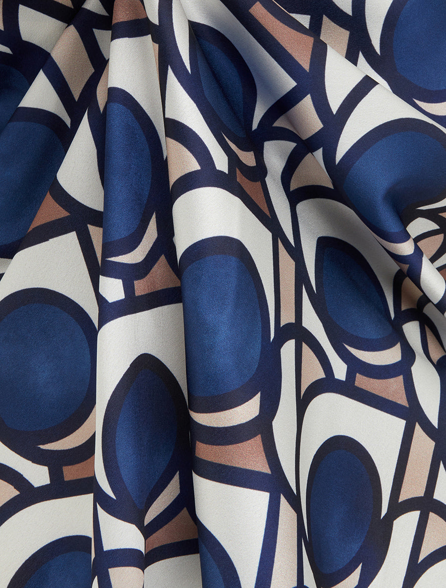 Caraco satiné imprimé graphique - Marine - 3