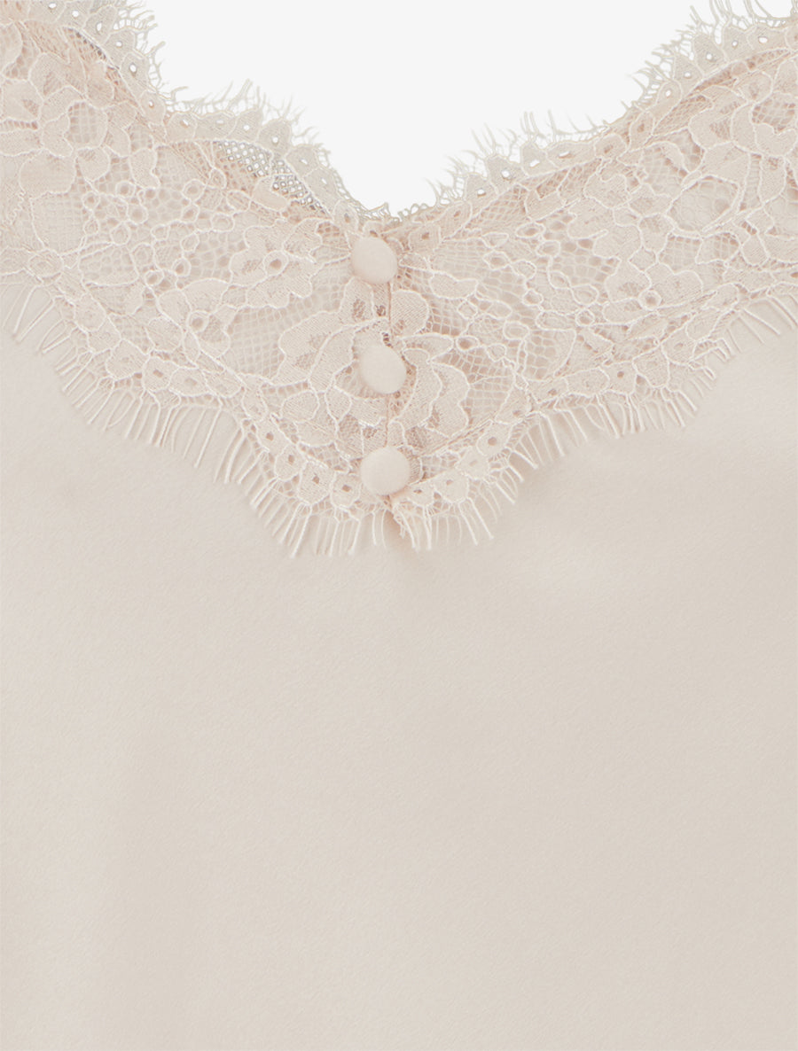 Caraco satiné à détail dentelle - Beige - 3