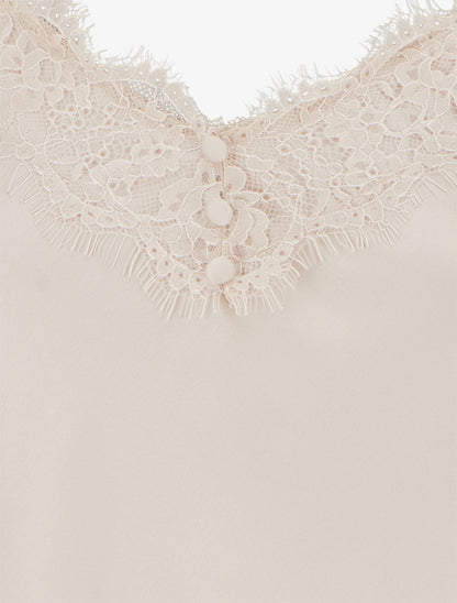 Caraco satiné à détail dentelle - Beige - 3