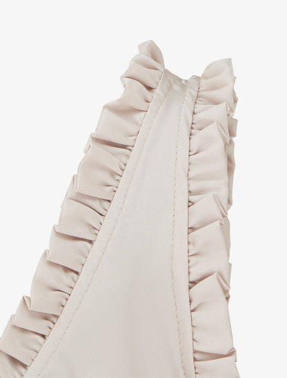 Top satiné sans manches à col volanté - Beige - 3