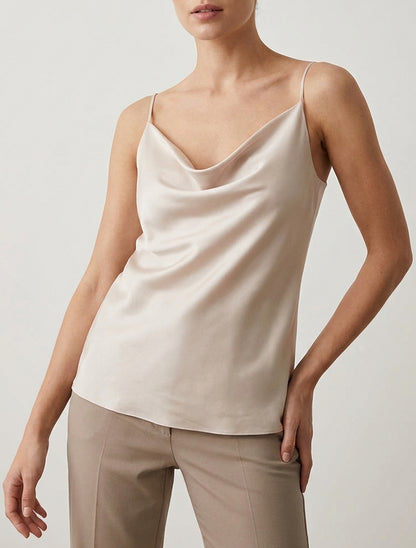 Satinierte Kastenjacke mit Wasserfallausschnitt - Hellbeige