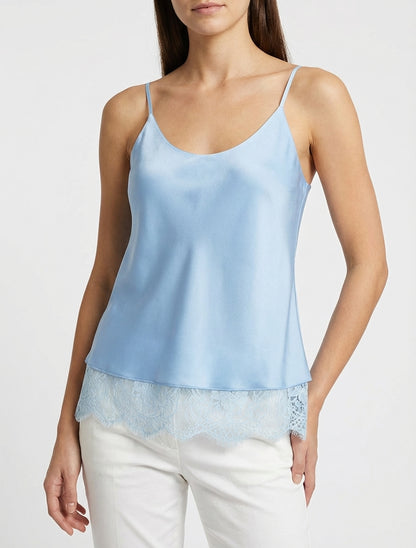 Satin-Camisole mit Spitzenkanten - Himmelblau