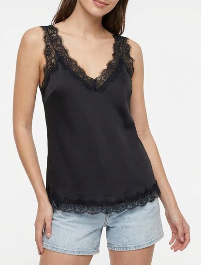 Trägertop mit Spitzenkanten - Schwarz