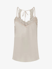 Caraco satiné à dentelle et liens - Beige clair - 1