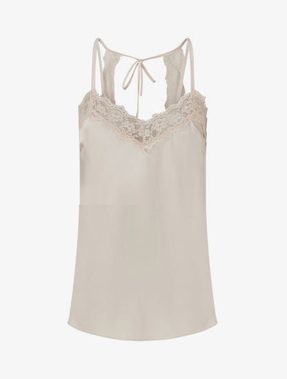 Caraco satiné à dentelle et liens - Beige clair - 1