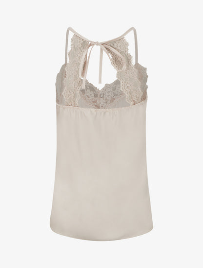 Caraco satiné à dentelle et liens - Beige clair - 2
