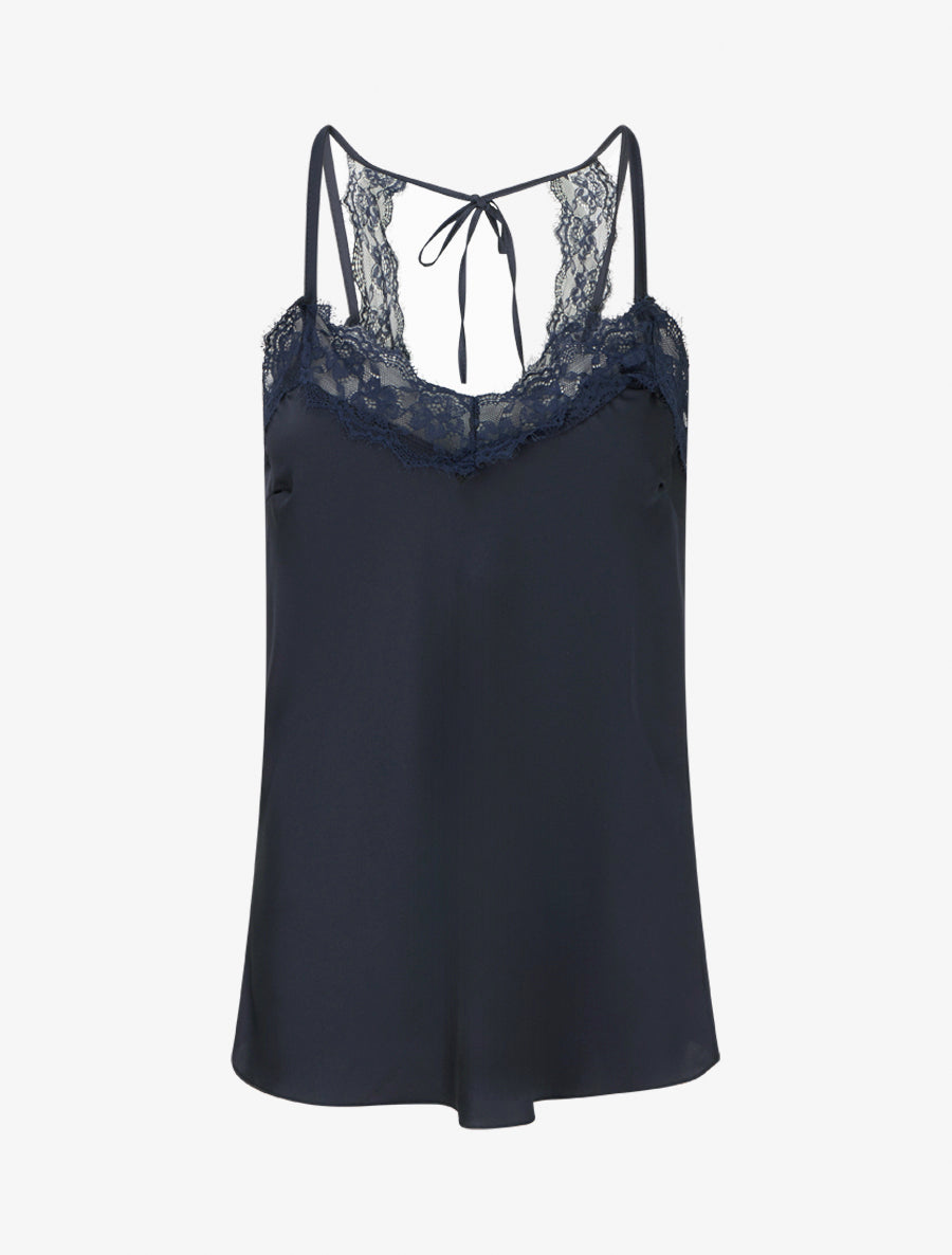 Caraco satiné à dentelle et liens - Marine - 1