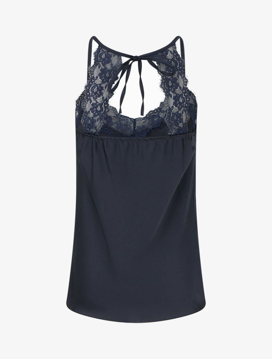 Caraco satiné à dentelle et liens - Marine - 2