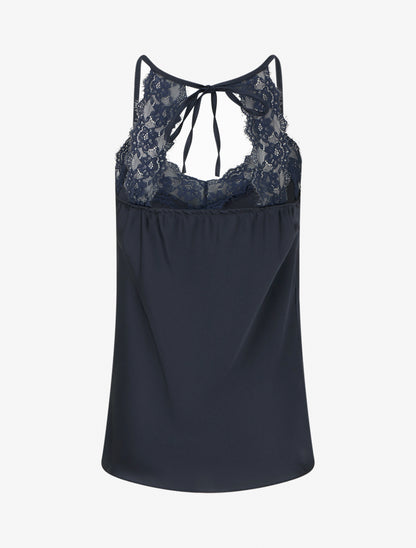 Caraco satiné à dentelle et liens - Marine - 2