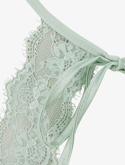 Caraco satiné à dentelle et liens - Vert d&