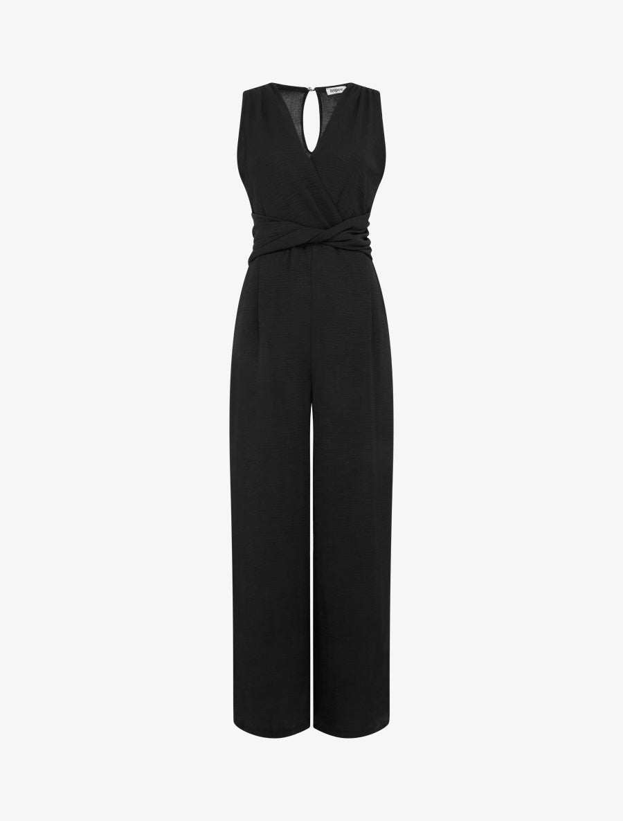 Combinaison sans manches à ceinture torsadée - Noir - 1
