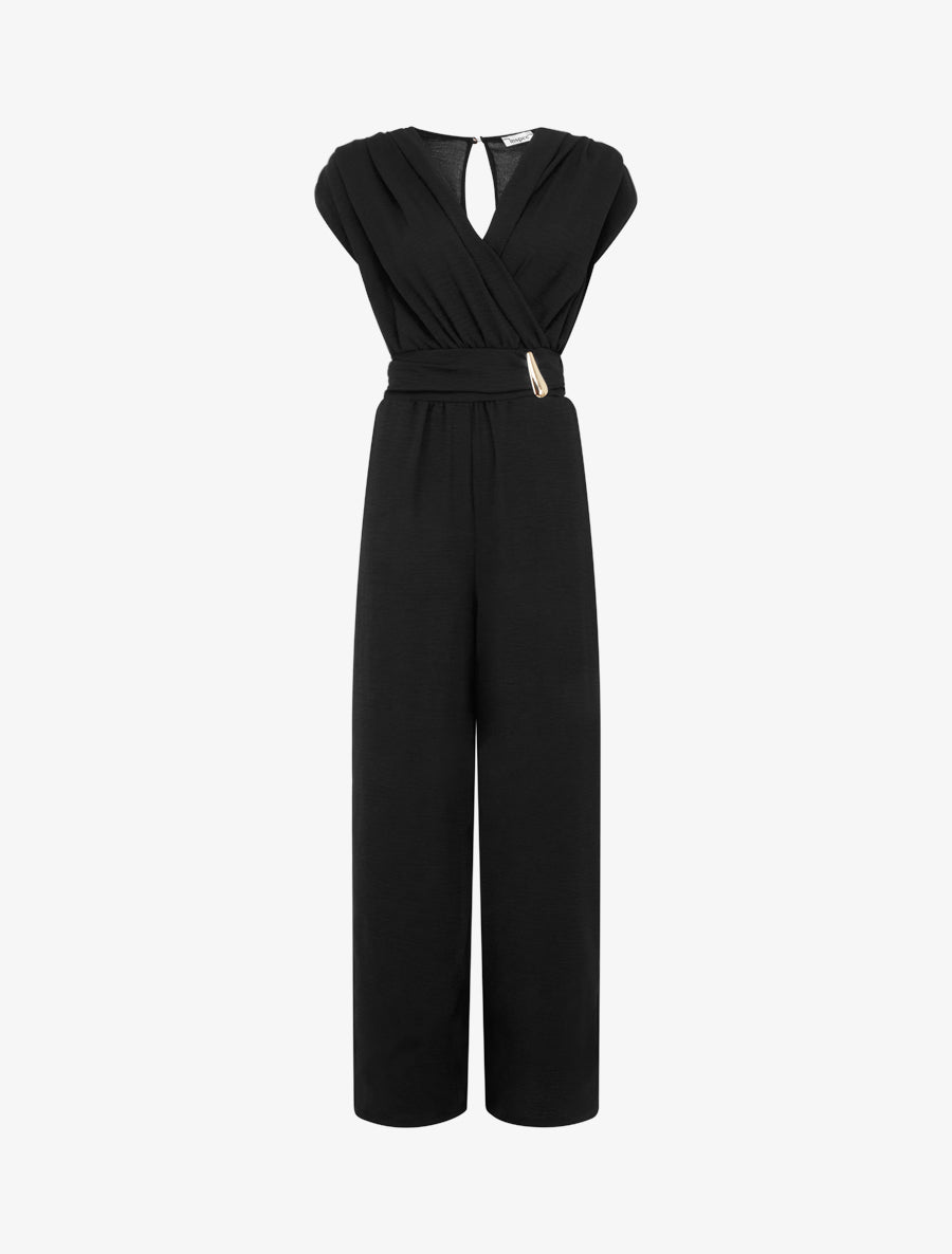 Combinaison ample à col cache-coeur effet drapé - Noir - 1